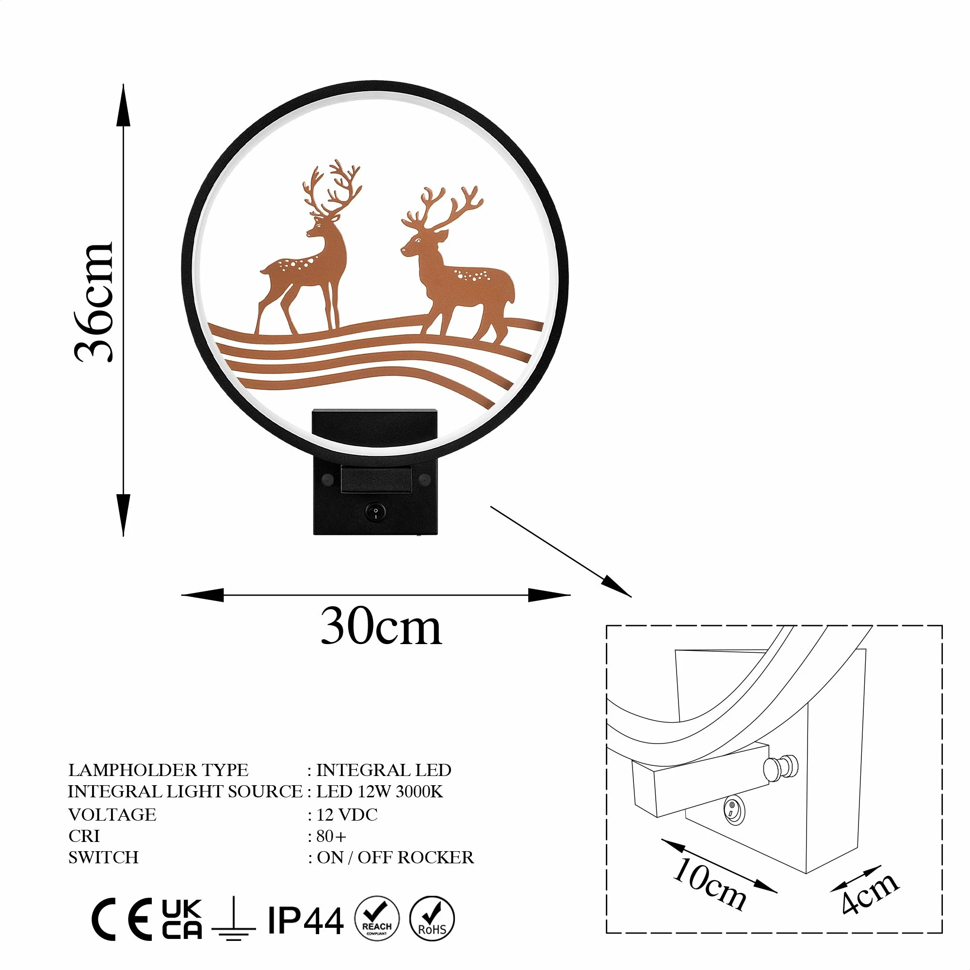 Llambë muri Opviq, model XMAS22, ngjyrë e zezë dhe bakri