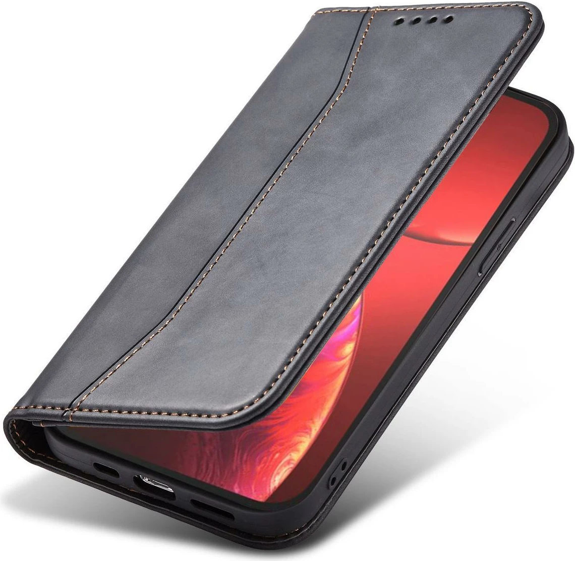 Mbështjellës Hurtel Magnet Fancy Case për iPhone 14 Plus, flip cover, me portofol dhe mbajtëse, e zezë