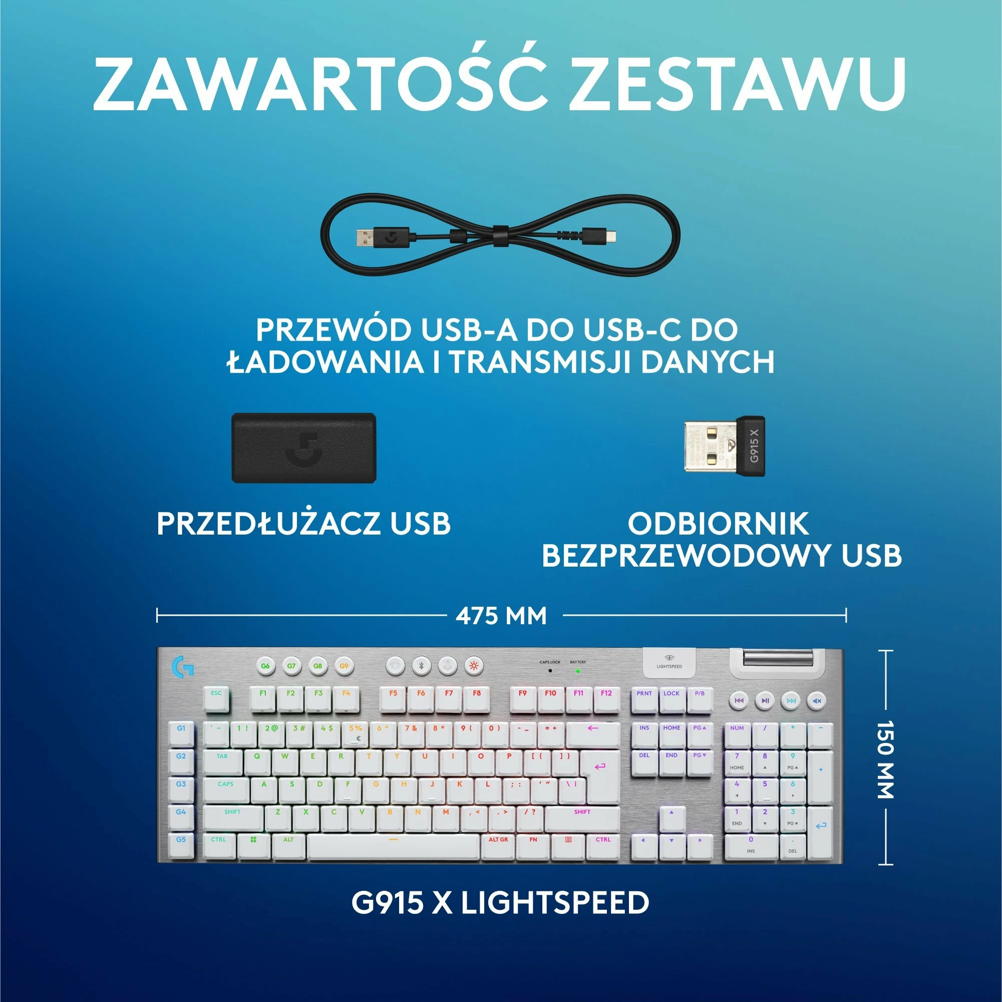 Tastierë gaming Logitech G915 X Lightspeed GL Tactile (920-012690), full-size 100%, RGB, wireless 2.4GHz/Bluetooth/USB, US INTL, e bardhë