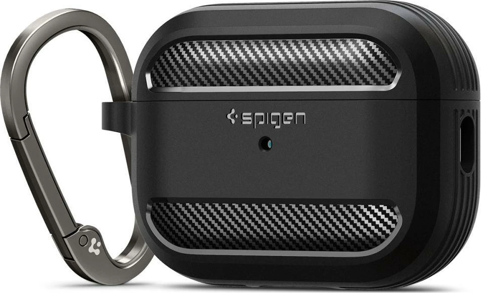Mbështjellës Spigen Rugged Armor për AirPods Pro 1/2, me karabiner, i zi