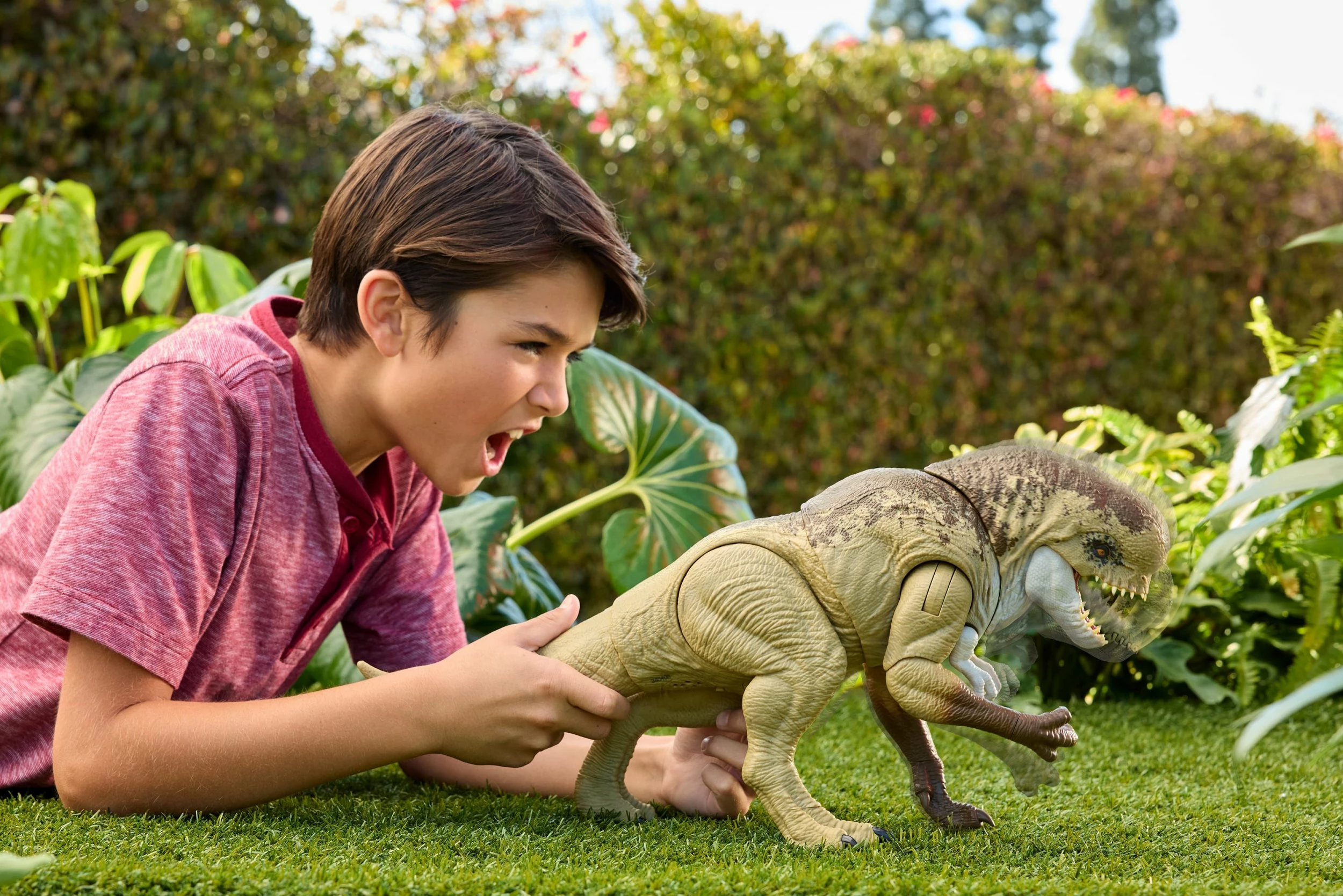 Figurinë dinosauri Mattel Jurassic World Rebirth Distortus Rex (D.Rex) JGB58 me tinguj, 55.9 cm, bezhë/kafe