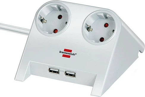 Prizë tavoline Brennenstuhl, 2x AC + 2x USB 2100mA, kabllo 1.8 m, bardhë