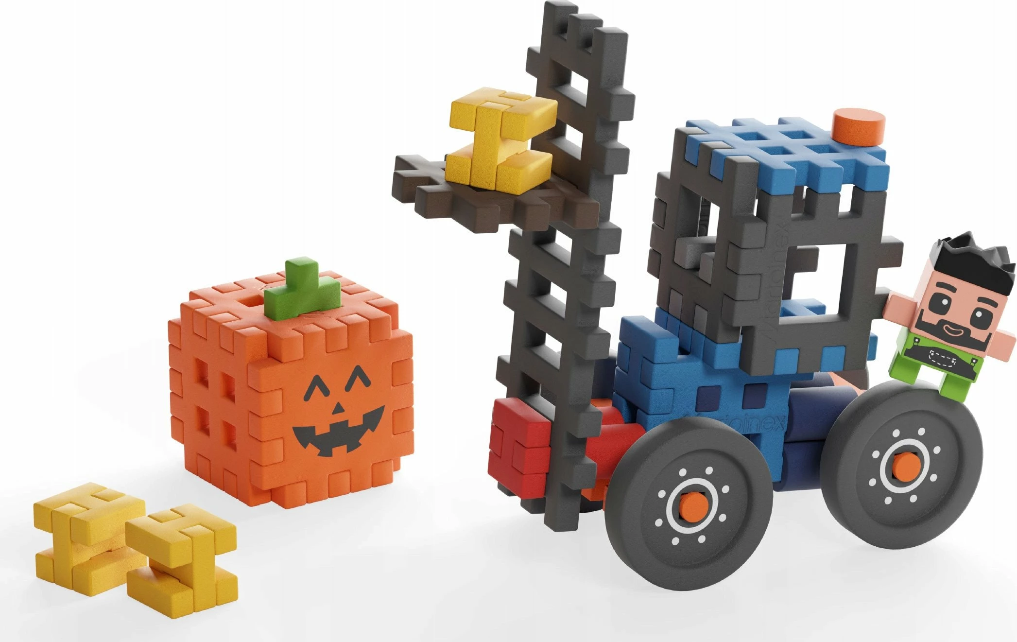 Set blloqe ndërtimi Marioinex Mini Waffle Farmer Forklift with Pumpkin 07511, 50 copë