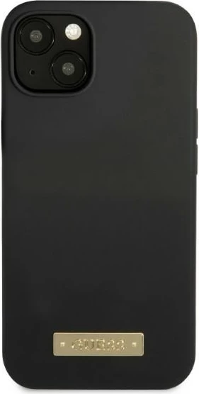 Mbështjellës Guess Silicone Logo Plate MagSafe për iPhone 13 mini, i zi