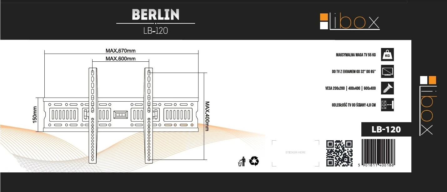 Mbajtëse për televizor Libox LB-120, 32-85", e zezë