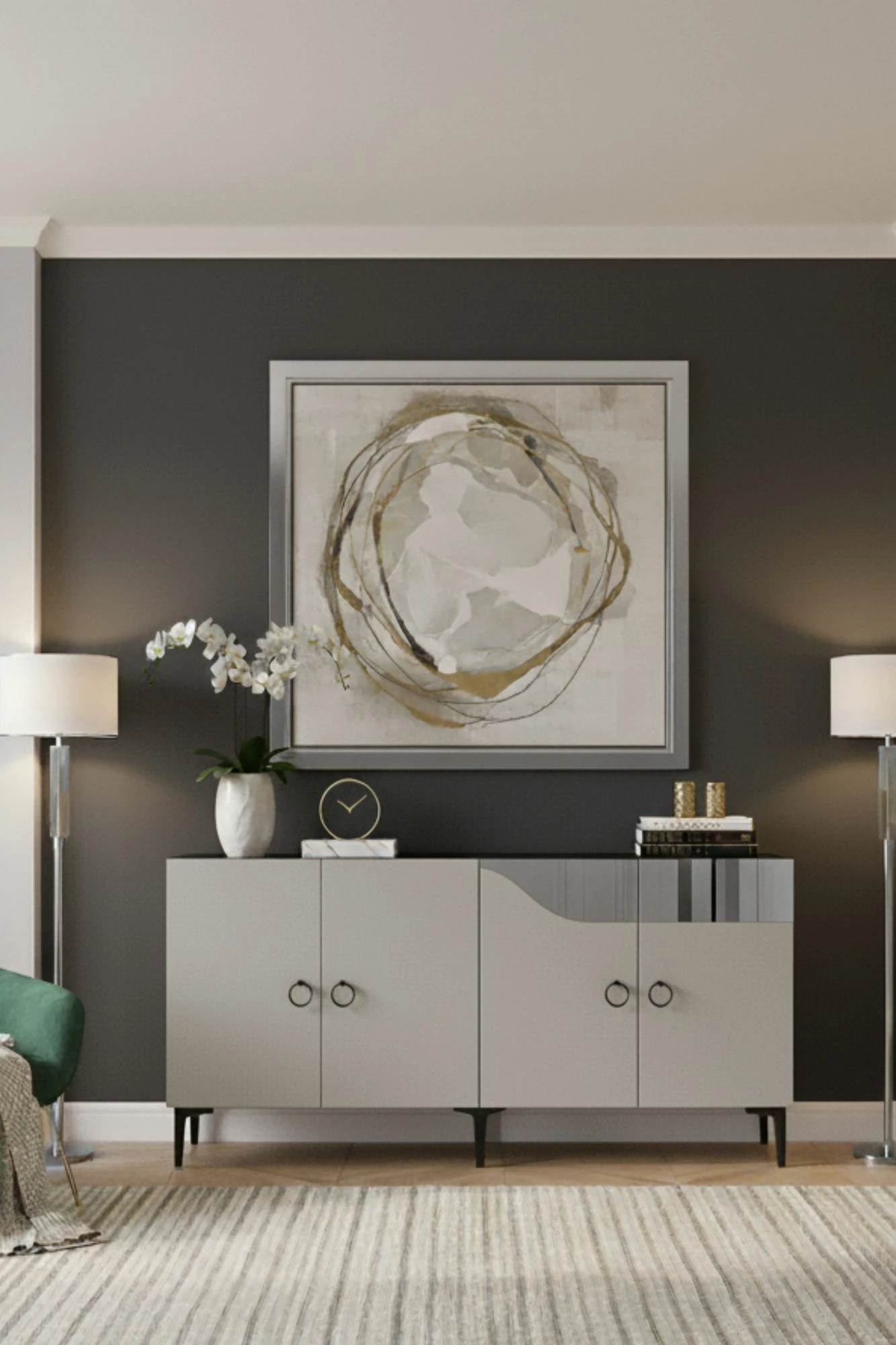 Konsol Skye Decor, Gama 150, e bardhë, argjend