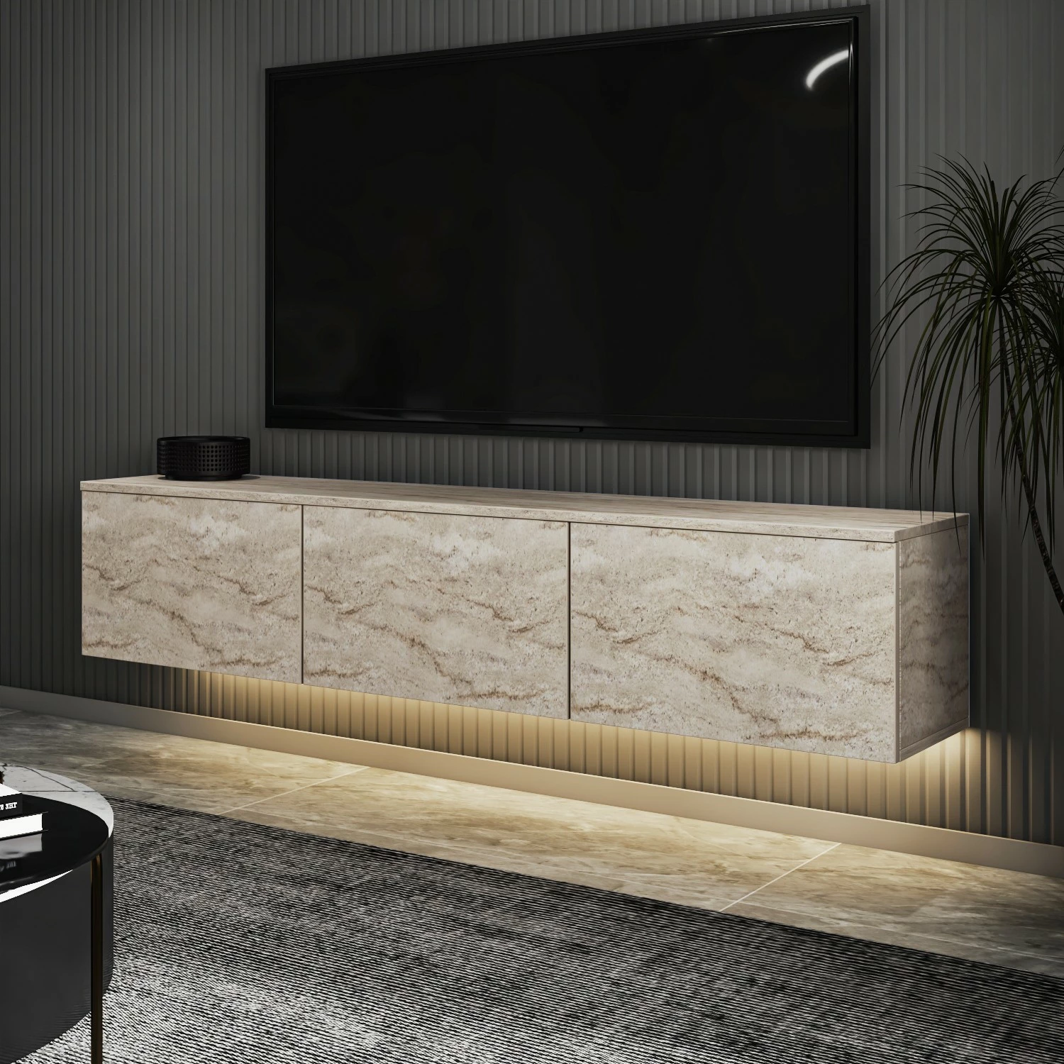 Komodë TV Hanah Home, ndriçim neon, ngjyrë travertin