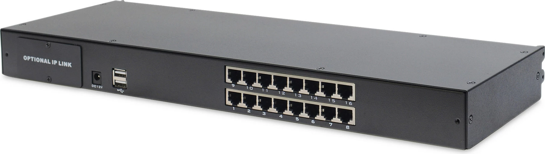 Konsolë KVM LCD Digitus 19", 16-Port Cat5, 1366x768, tastierë gjermane, 1U, e zezë