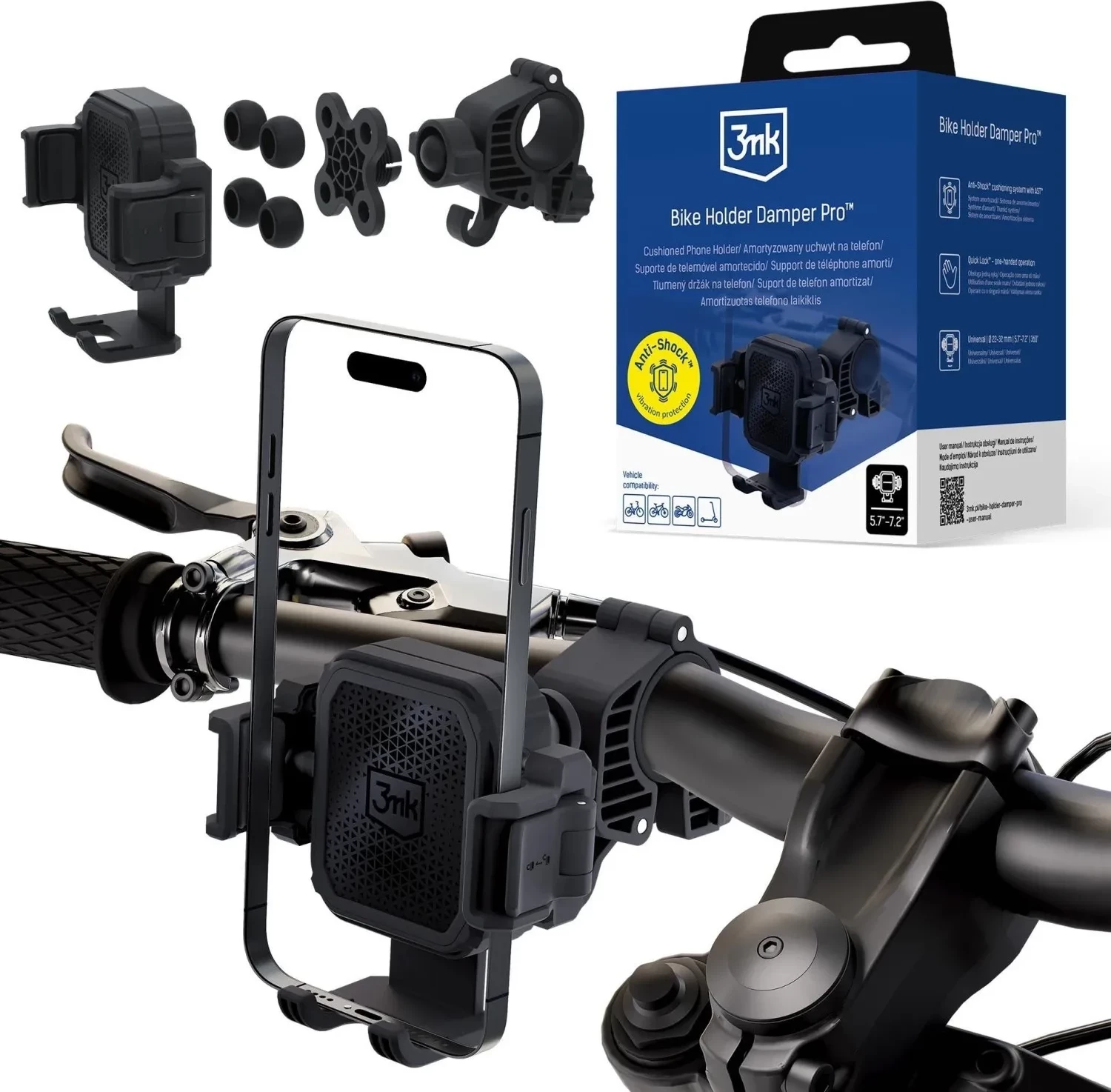 Mbajtëse biçiklete/motoçiklete 3MK Bike Holder Damper Pro, e zezë