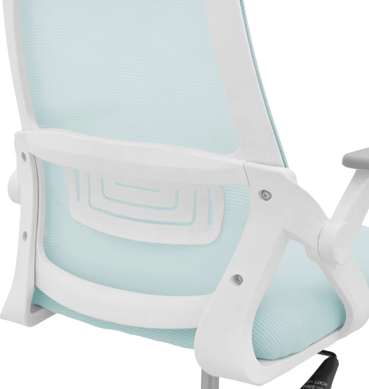 Karrige zyre Reji, material rrjetë, ngjyrë kaltër e çelët, kornizë e bardhë, 58x60x89-99cm