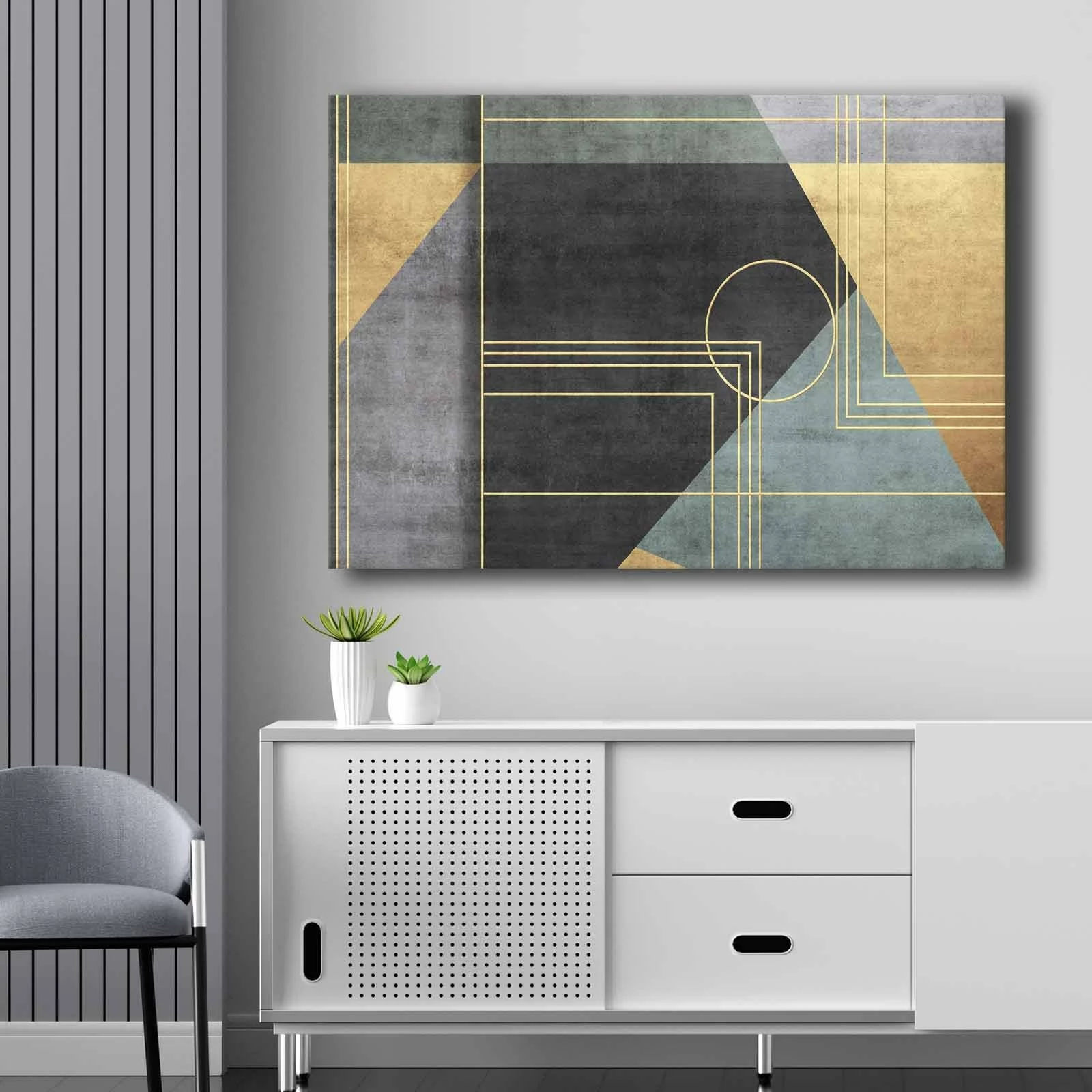 Pikturë dekorative në kanavacë, ngjyra kaltër, ari, antracit, 70x100cm, 70100NISC-040
