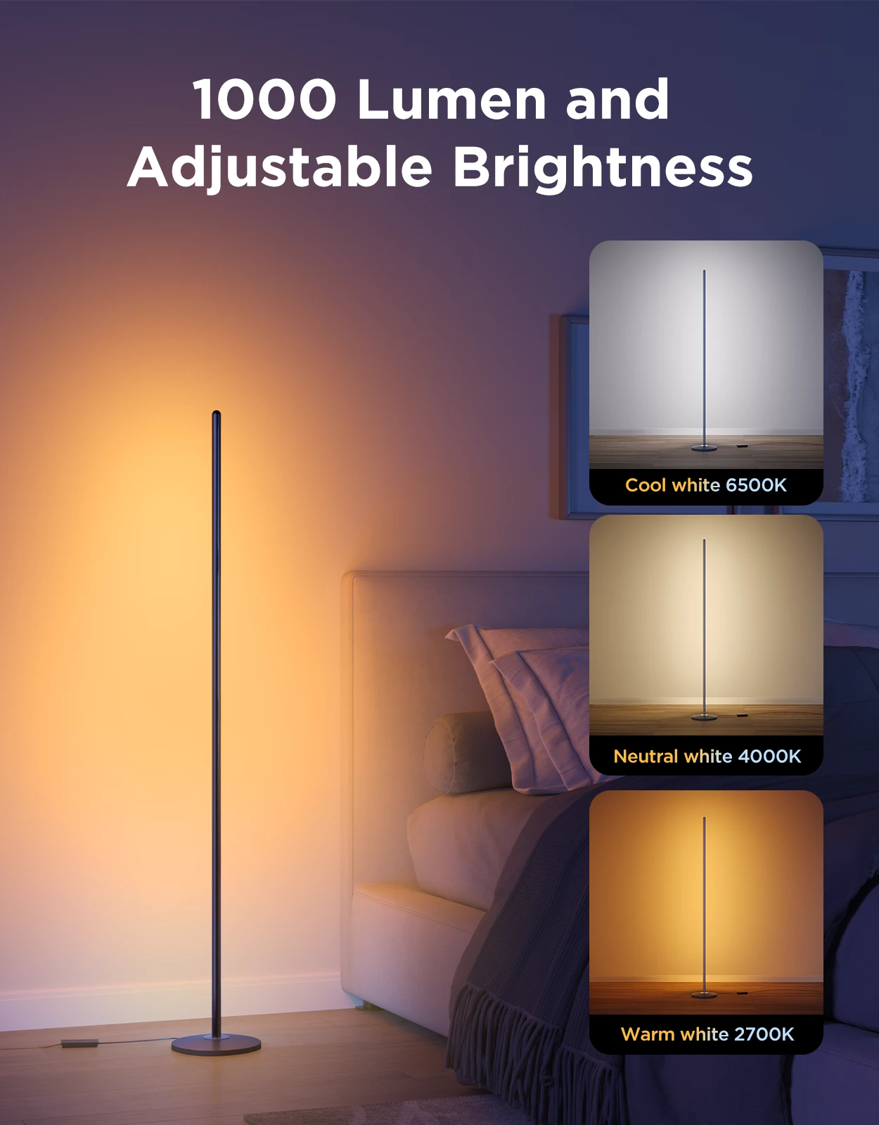 Lambader smart Govee Floor Lamp Lite, RGBICW, Wi‑Fi, 16 milion ngjyra