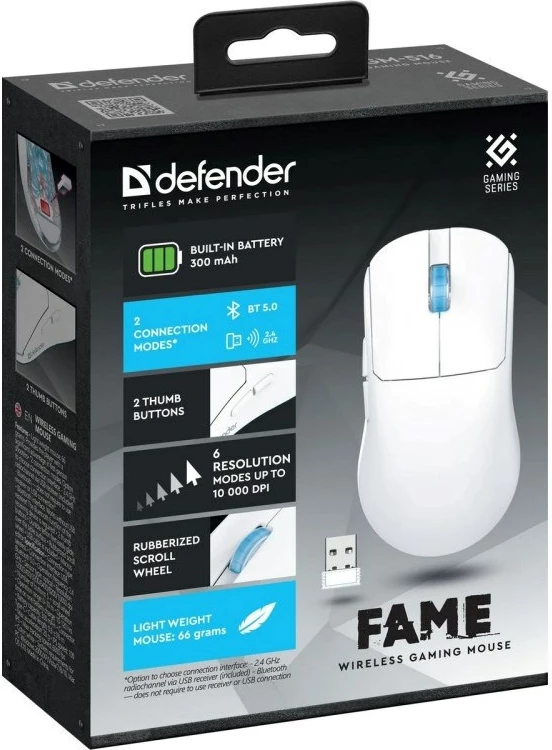 Maus wireless Defender Fame GM-516, 10000 DPI, 6 butona, i bardhë