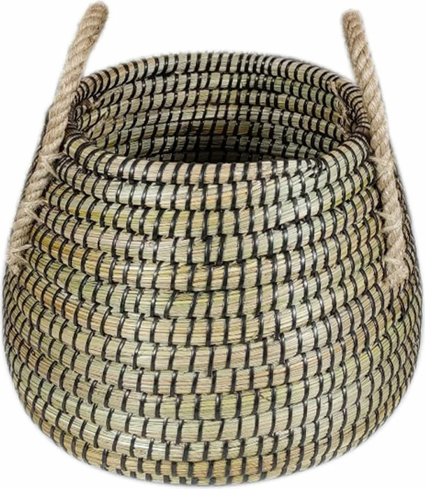 Shportë ruajtëse KENYA L, 43x43x36cm, kashte natyrale, PVC, ngjyrë natyrale/zezë