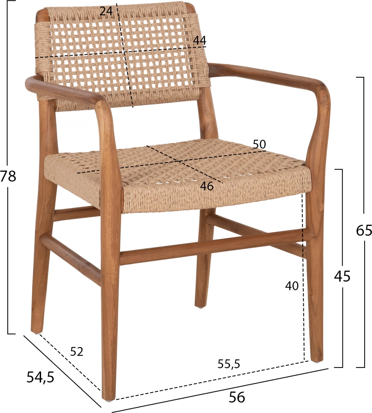Karrige për ngrënie ROSCO FH6132 dru tik natyral, litar VIRO bezhë 56x54.5x78 cm