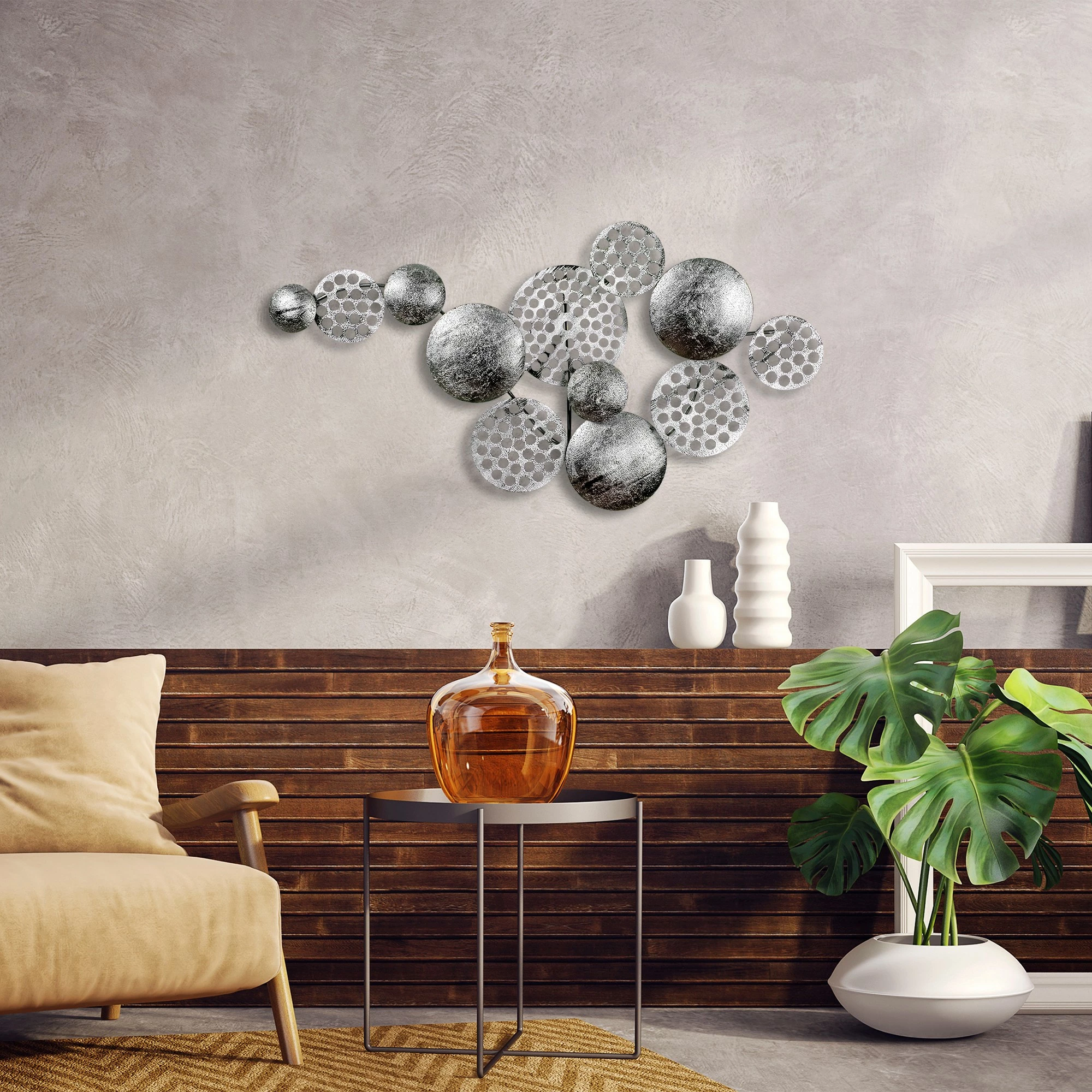 Aksesor dekorativ metalik për mur, Wallity Aurora 5, argjend, 45x82cm