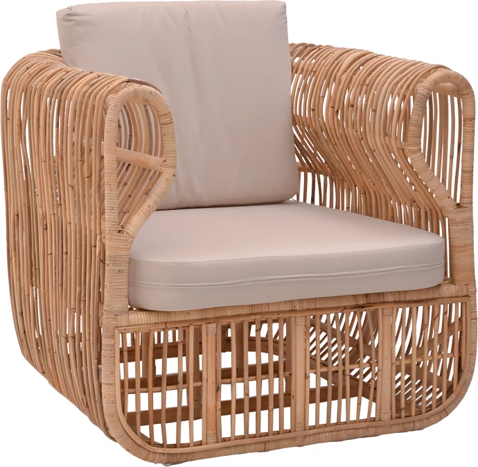 Fotelë Fajole ngjyrë natyrale rattan-jastëk bezhë 86x86x66cm