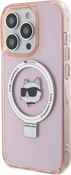 Mbështjellës Karl Lagerfeld KLHMP15LHMRSCHP për iPhone 15 Pro 6.1", me unazë Ring Stand, MagSafe, rozë