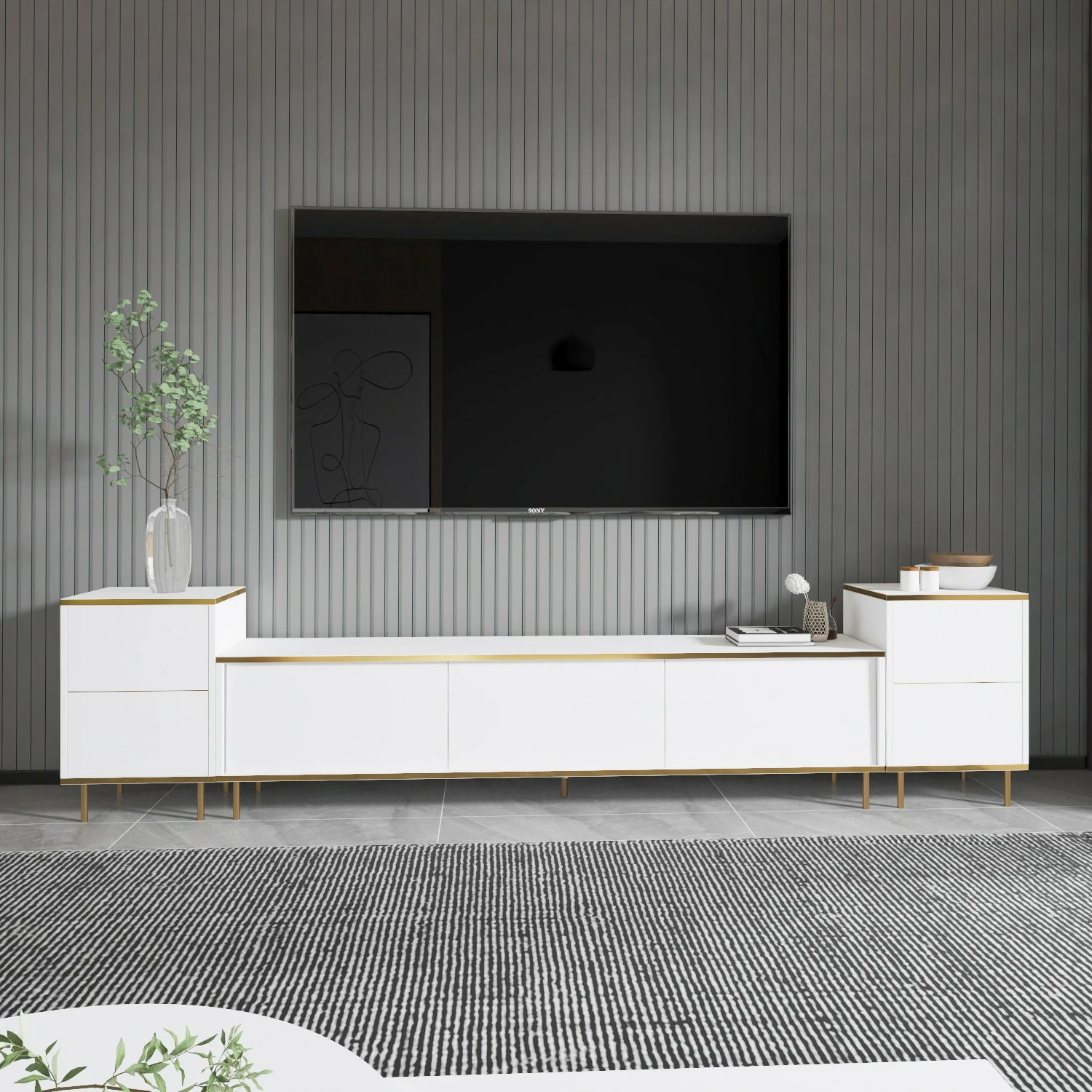 Komodë TV Hanah Home, e bardhë, e artë, Imaj