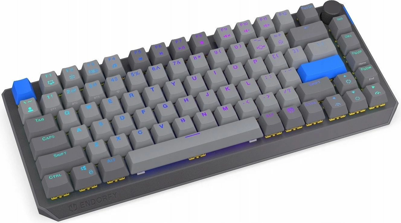 Klaviaturë mekanike wireless Endorfy Thock V2 75% Wireless, ENDORFY Yellow by Gateron, RGB, US ANSI, hot-swap, gri