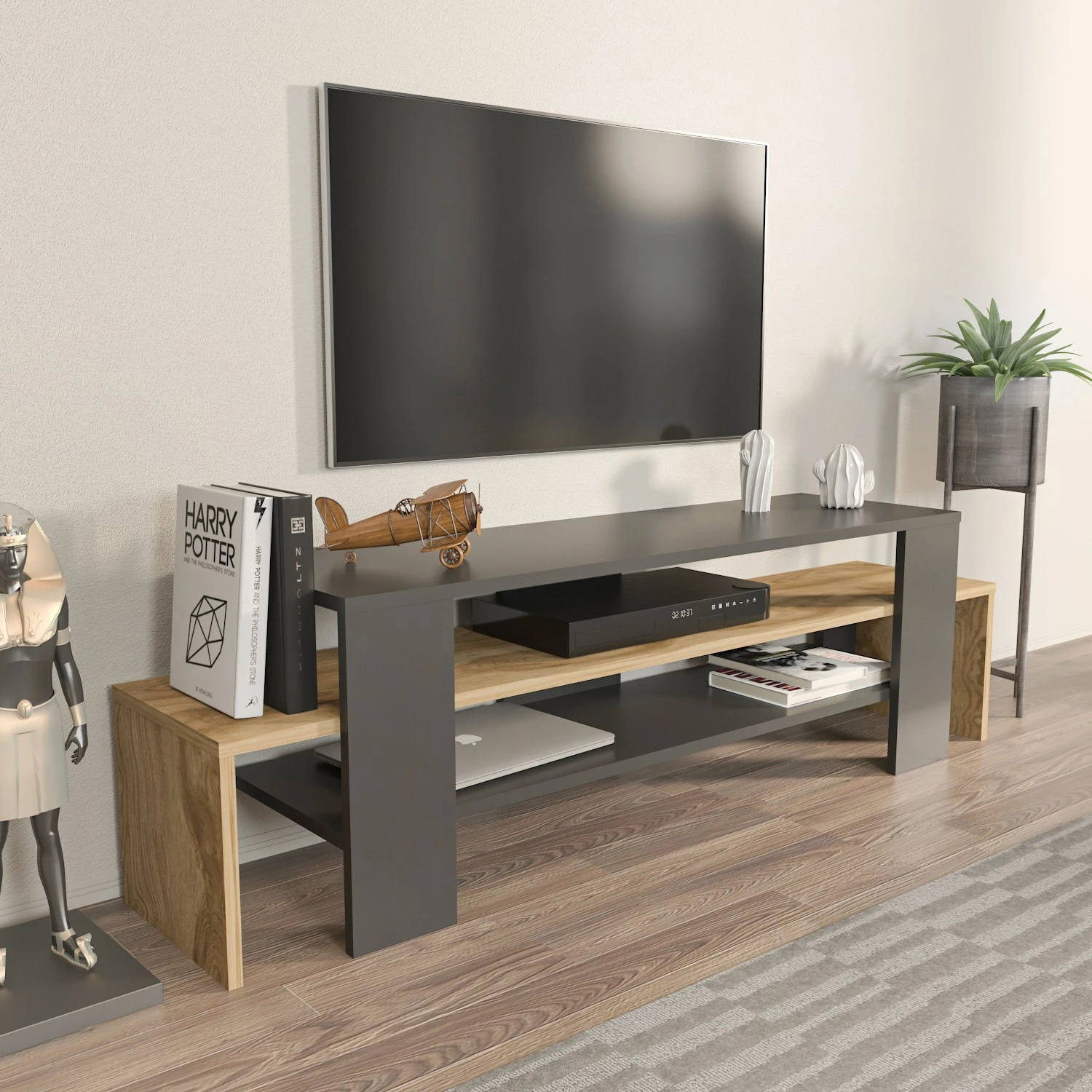 Komodë TV Lenora, Skye Decor, ngjyrë e zezë dhe lis