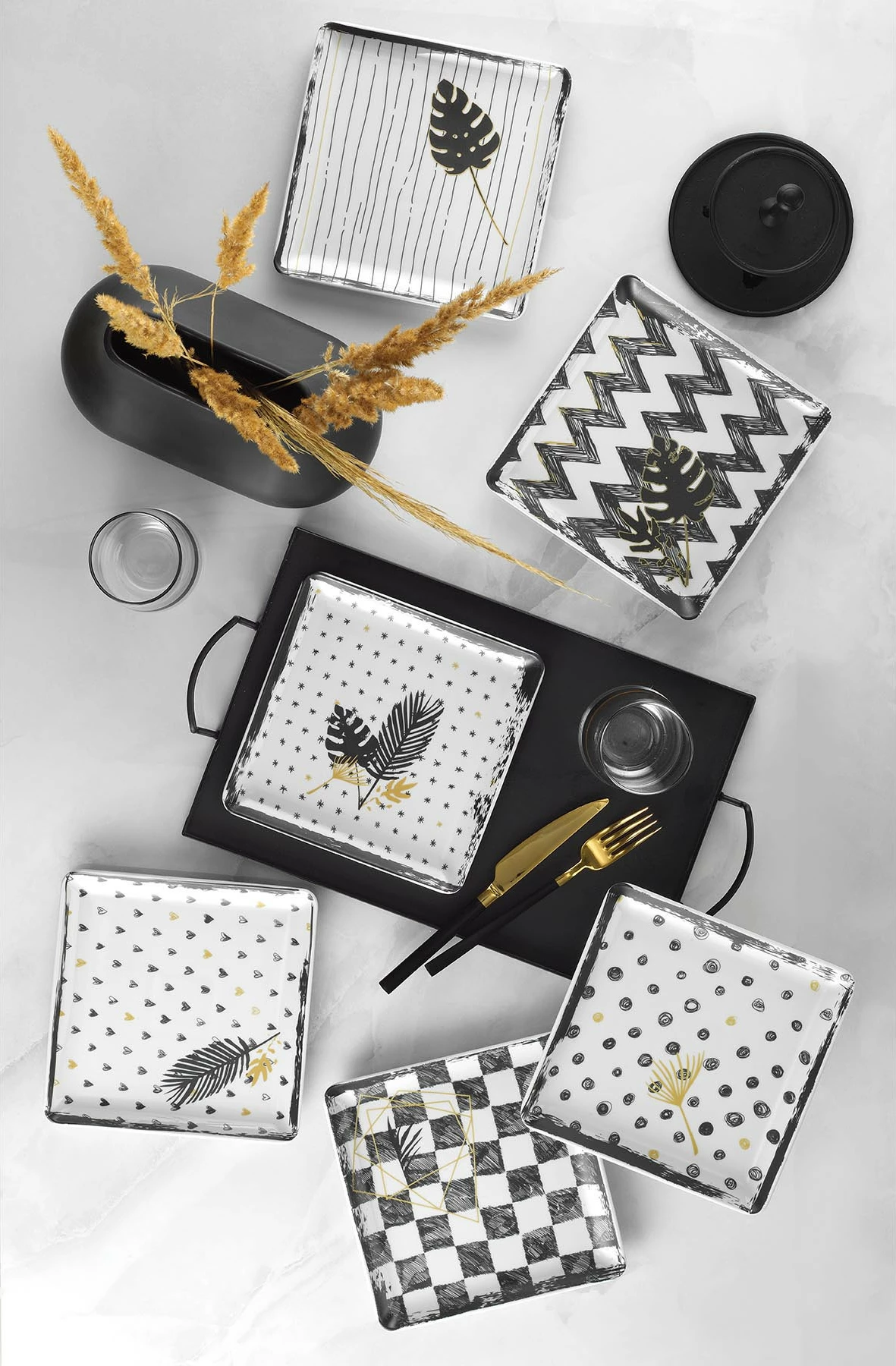 Set pjatash shërbimi, shumëngjyrëshe, 18 copë, Hermia Concept, TAN18Y643011122