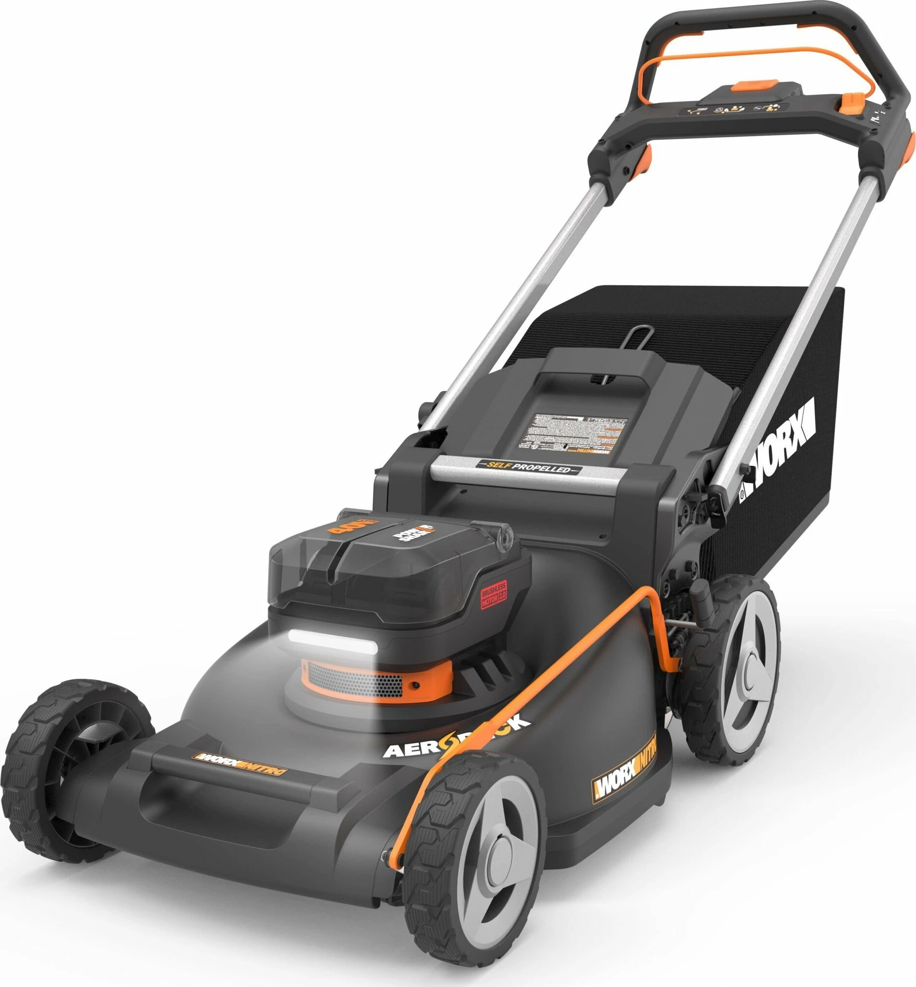 Kositëse bari me bateri Worx WG760E 40V 51 cm, 2x5.0Ah me vetëlëvizje, set me karikues, zezë/portokalli