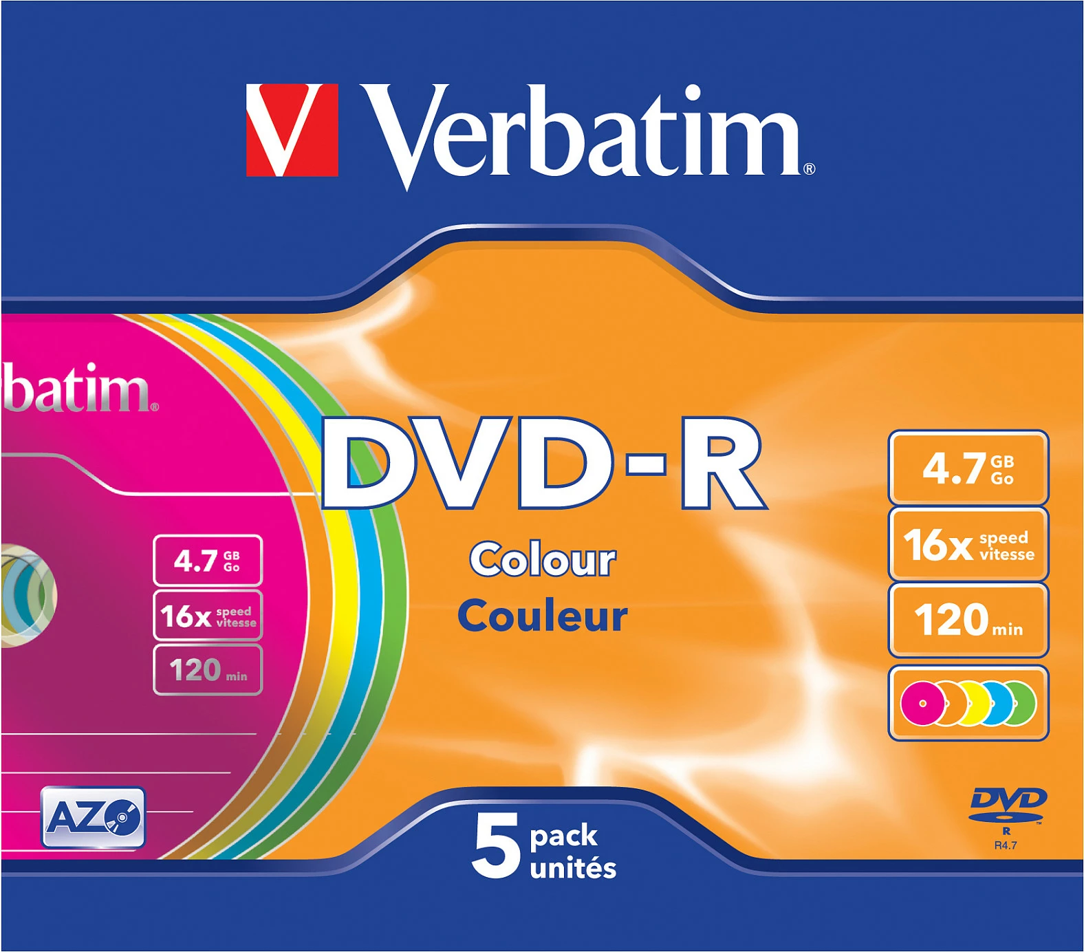 DVD-R Verbatim Colour 4.7GB 16x, Slimcase 5 copë, me ngjyra
