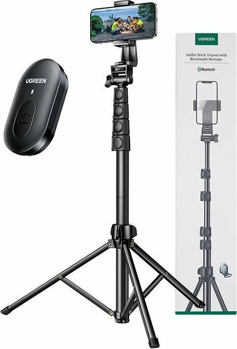 Selfie stick tripod UGREEN LP680, 1-1.8 m, me telekomandë Bluetooth 5.0, i zi, set 2 pjesë