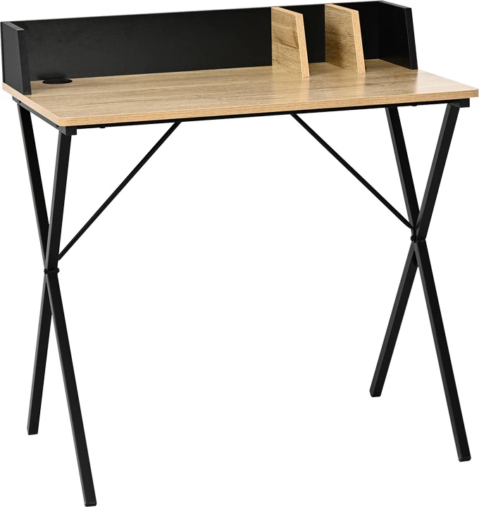 Tavolinë zyre Zervan, ngjyrë lisi me këmbë metalike të zeza, 80x50x84cm