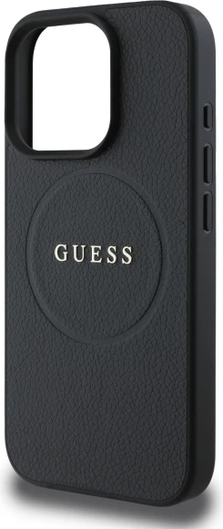 Mbështjellës Guess Grained Gold Ring MagSafe për iPhone 16 Pro Max, i zi