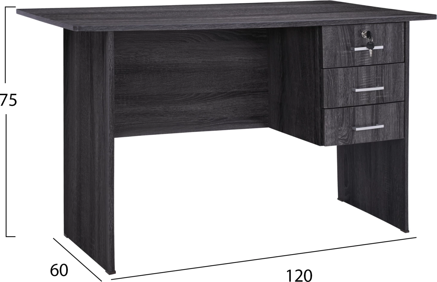 Tavolinë melaminë për zyre me 3 sirtarë FH2268.01, 120x60x75 cm, hiri