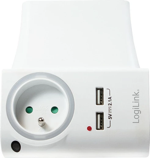 Karikues USB-A LogiLink, 10.5W, 2x USB-A, prizë CEE 7/5 (FR), i bardhë