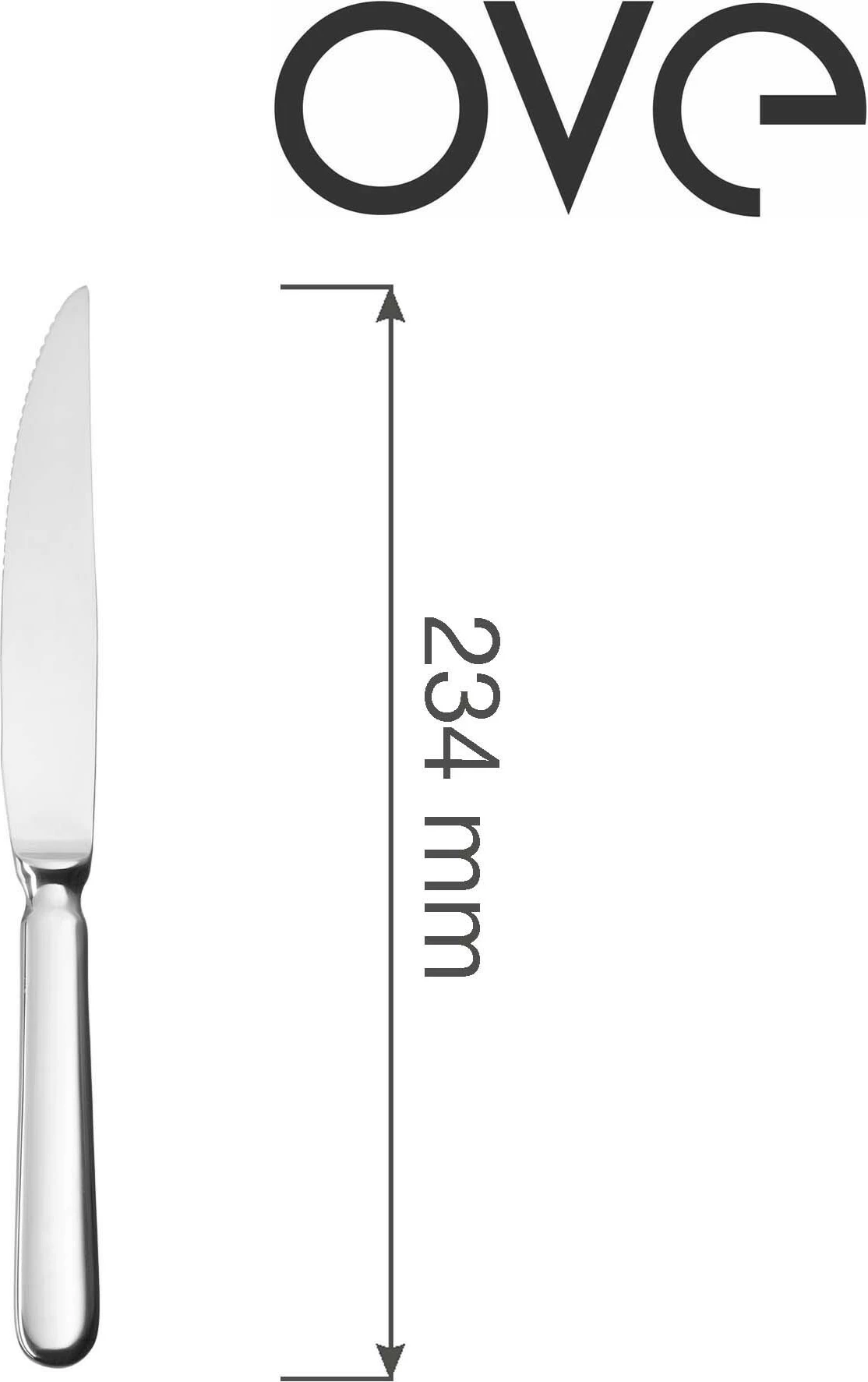 Thikë për biftek OVE Baguette 234 mm, inox 18/10, set 12 copë, argjendtë