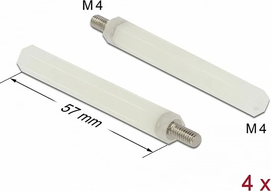 Distancues PCB DeLOCK Standoff M4 x M4, 57 mm, 4 copë, natyral