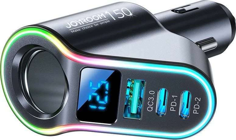 Karikues për veturë Joyroom JR-CL21 150W 1x USB-A + 2x USB-C QC3.0/PD3.0 12/24V, i zi