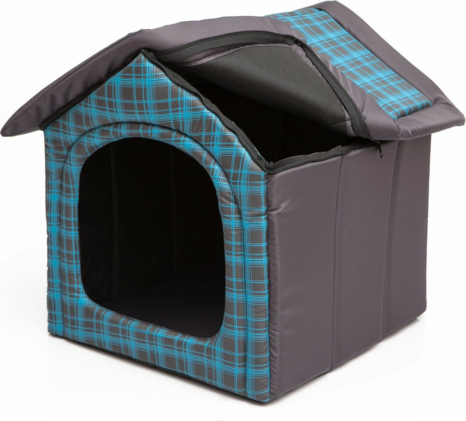 Shtëpizë për qen Hobbydog Buda R2 45x44x38 cm gri-blu me kuadrate