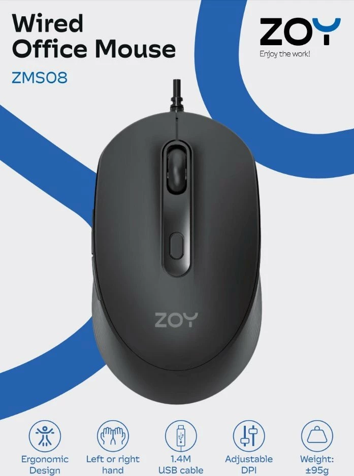 Maus ZOY ZMS08 me kabllo USB, 6 butona, DPI e rregullueshme, e zezë
