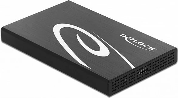 Kasë e jashtme DeLOCK për HDD/SSD 2.5" SATA, USB-C 10Gbps, alumini, e zezë/bardhë