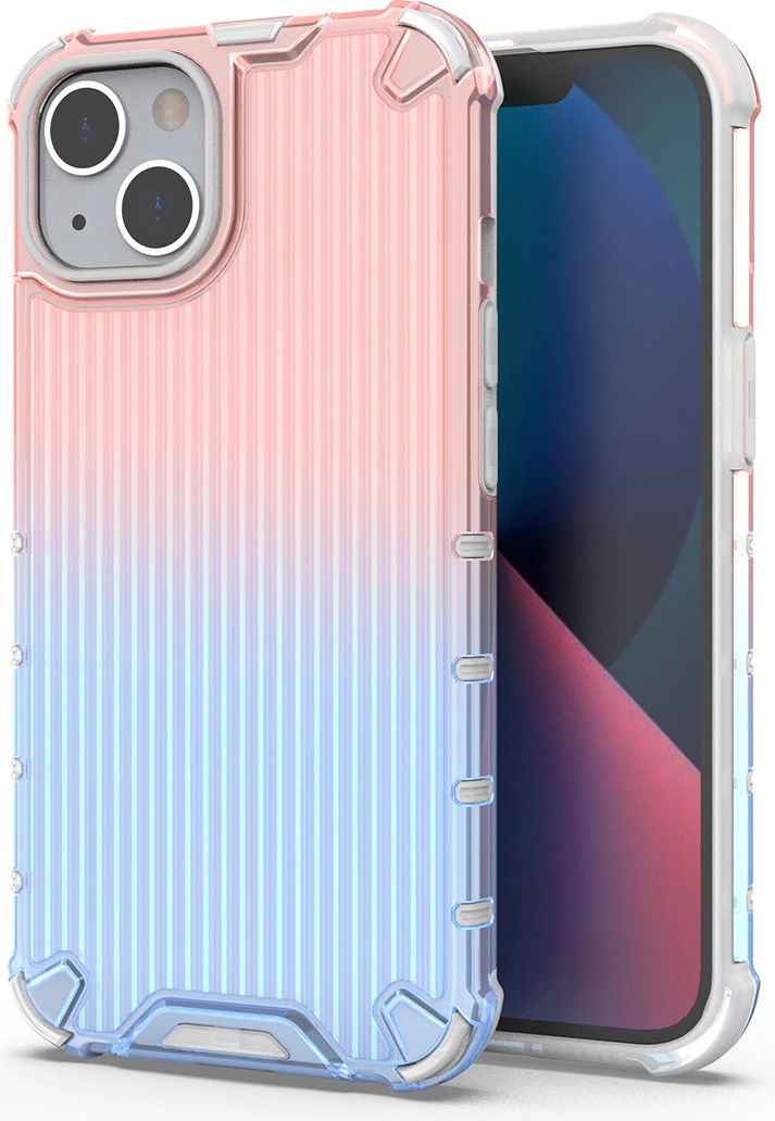 Mbështjellës Hurtel Ombre Protect Case për iPhone 14, rozë-kaltër