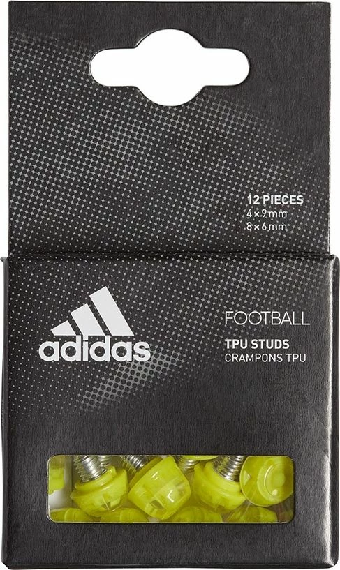 Studa për këpucë futbolli Adidas TPU Studs FJ6350 8x6mm + 4x9mm, verdhë neon, set 12 copë