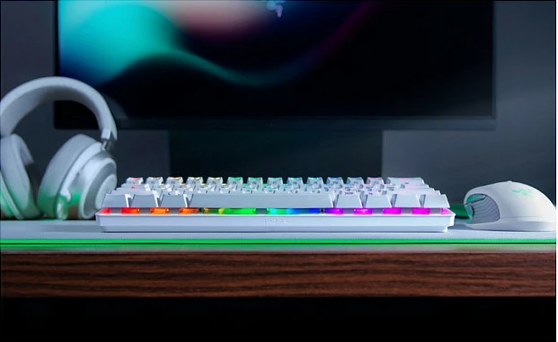 Tastierë Razer Huntsman Mini Mercury Edition, optical Red switch, QWERTY, USB me kabllo, e bardhë