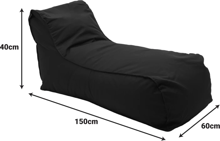 Karrige bean bag lounge Lara, material i papërshkueshëm nga uji, ngjyrë e zezë, 60x150x40cm