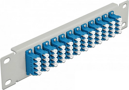 Patch panel fibër optike DeLOCK 10″ 1U, 12x LC Quad, SMF, gri