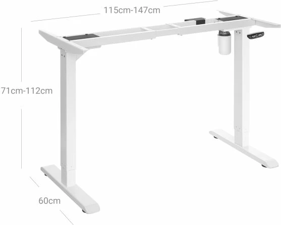 Kornizë tavoline elektrike sit/stand SONGMICS LSD010W01V1, rregullim lartësie 71-112 cm, gjatësi e rregullueshme 115-147 cm, max 100 kg, e bardhë, set (kornizë+adapter+kontrollues+aksesorë)