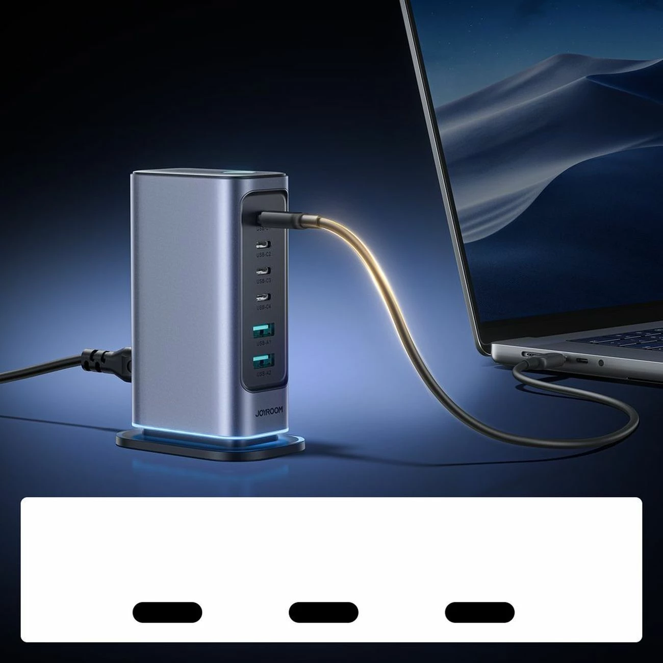 karikues muri GaN 65W, Joyroom JR-TCM02, stacion karikimi 6 porta (4xUSB-C + 2xUSB-A), prizë UK, kabllo 1.5 m, gri