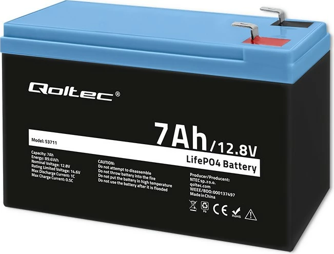 Bateri rikarikueshme Qoltec 53711, LiFePO4, 7Ah, 12.8V, me BMS