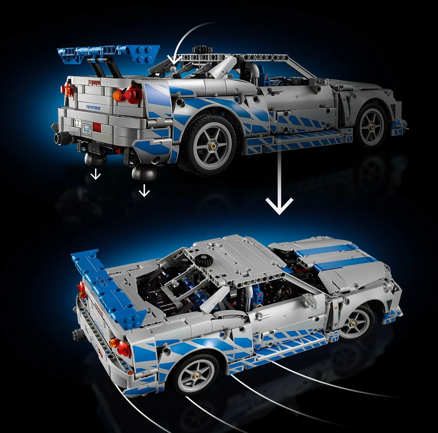 Set LEGO Technic Nissan Skyline GT-R (R34) 42210, 1410 copë, 18+, gri/kaltër