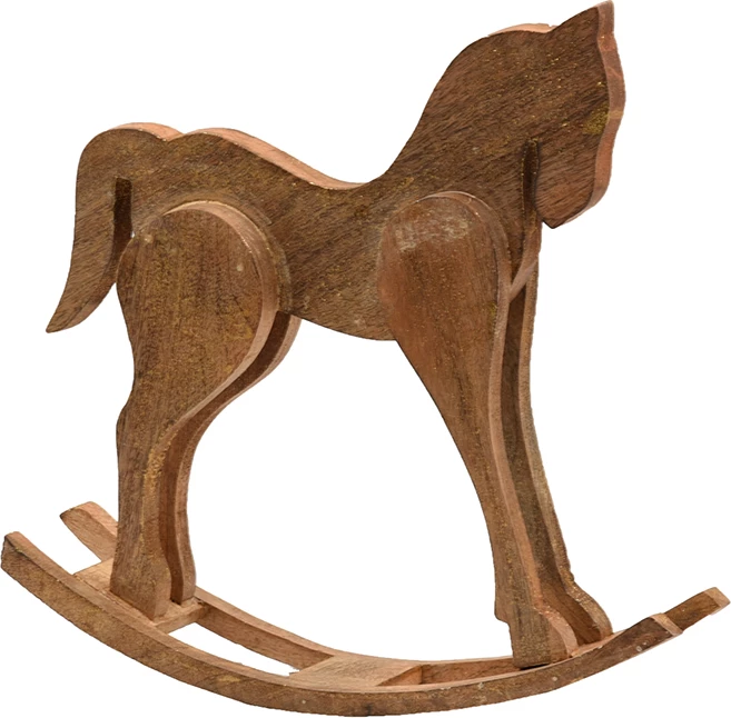 Dekor kalë lëkundës, dru mango natyral, 41x10x41cm