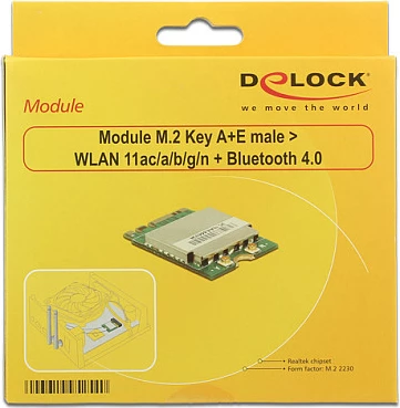 Modul Wi‑Fi/Bluetooth DeLOCK 95254, M.2 Key A/E, Wi‑Fi 5 433.3 Mbit/s, Bluetooth 4.0, gjelbër/argjendtë